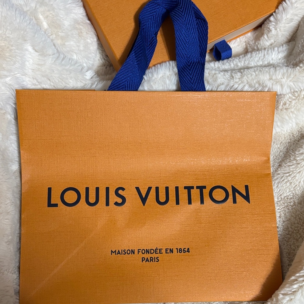 Louis Vuitton Orange Bag with Blue Handles